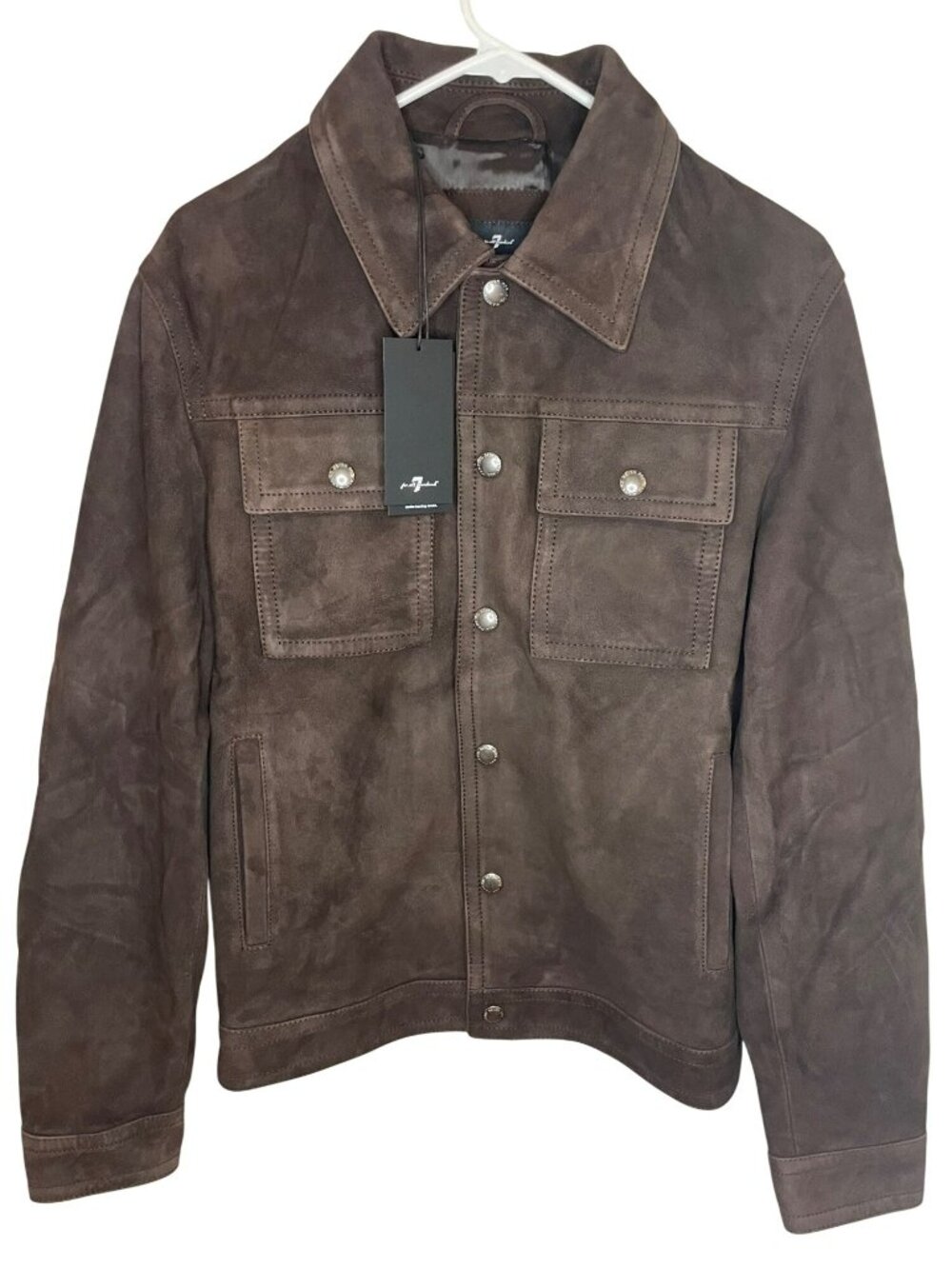 7 For All Mankind Modern Trucker Suede Espresso Leather Jacket Men's Sz M $1200
